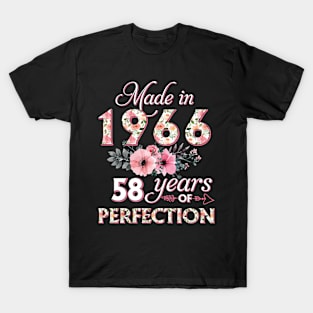 T4511966 Made in 1966 58 Years of Perfection Floral Parttern 58th Birthday for Women T-Shirt